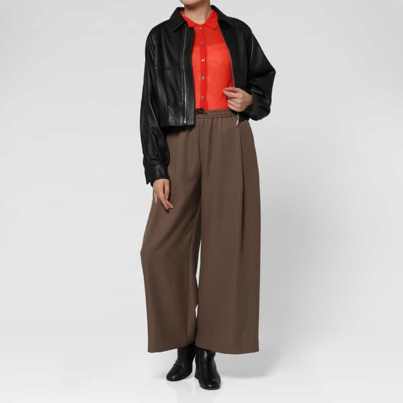 BARNEYS NEW YORK ウォッシャブル ドローストリング ワイドパンツ BROWN