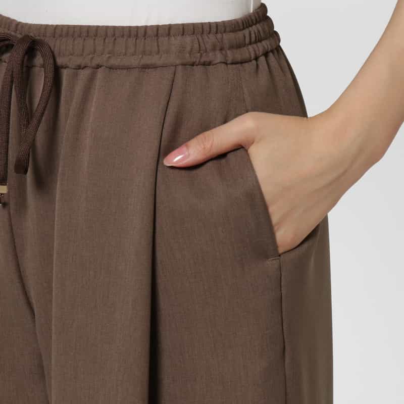BARNEYS NEW YORK ウォッシャブル ドローストリング ワイドパンツ BROWN