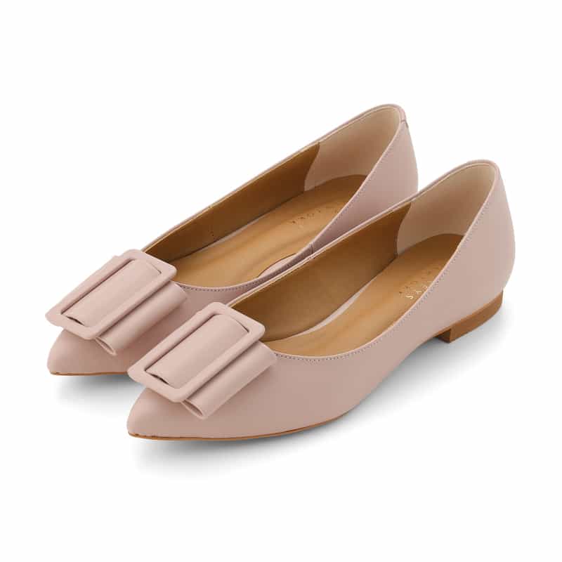 BARNEYS NEW YORK バックルデザイン ポインテッドトゥ フラットパンプス PINK