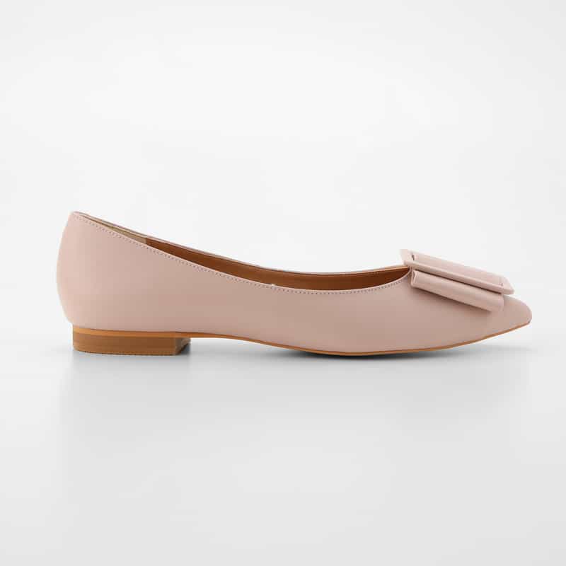 BARNEYS NEW YORK バックルデザイン ポインテッドトゥ フラットパンプス PINK