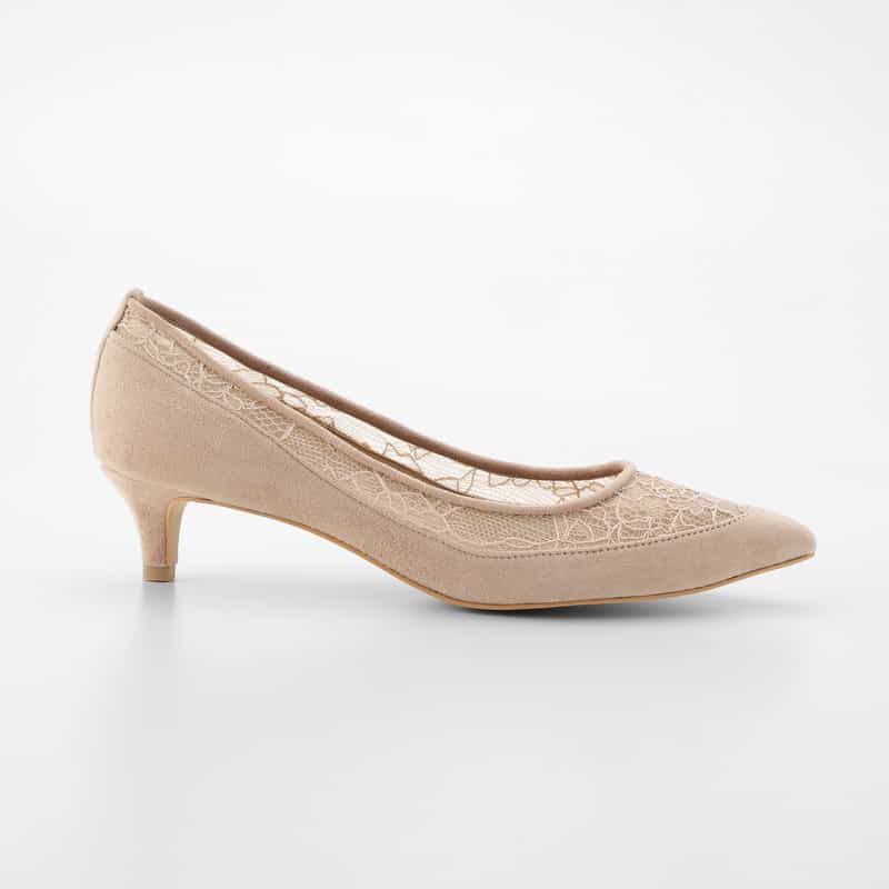 BARNEYS NEW YORK レース ポインテッドトゥ パンプス CHAMPAGNE