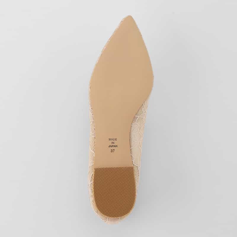BARNEYS NEW YORK レース ポインテッドトゥ フラットパンプス CHAMPAGNE