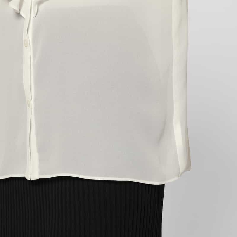 BARNEYS NEW YORK ウォッシャブル ラッフルボウ ジョーゼットシアーブラウス WHITE