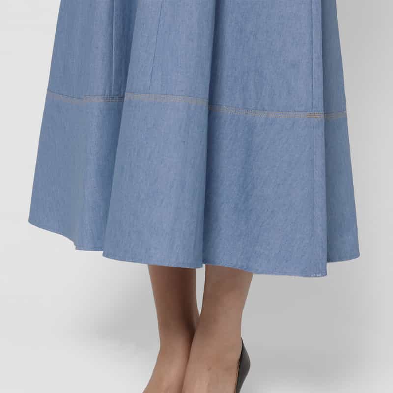 BARNEYS NEW YORK ウォッシャブル デニム素材フレアドレス BLUE