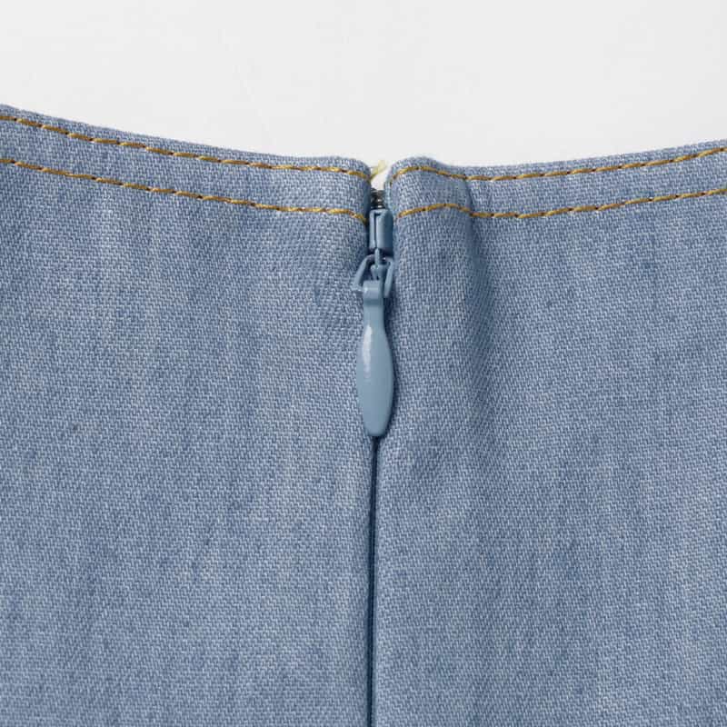 BARNEYS NEW YORK ウォッシャブル デニム素材フレアドレス BLUE