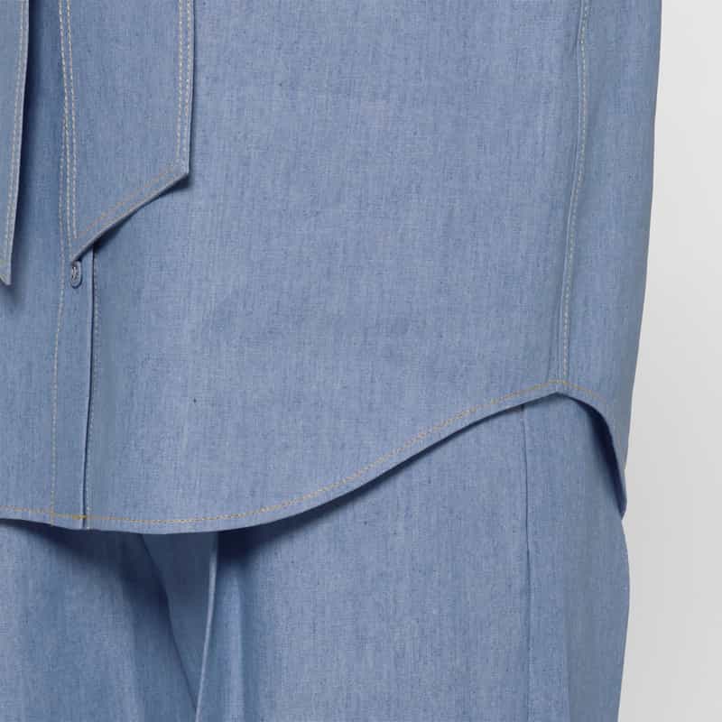 BARNEYS NEW YORK ウォッシャブル デニム素材ボウタイブラウス BLUE