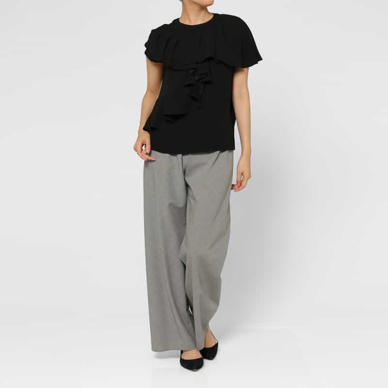 BARNEYS NEW YORK ウォッシャブル 千鳥格子柄 バイアスパンツ GRAY