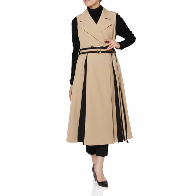 BARNEYS NEW YORK 異素材コンビネーション ベルテッド ロングジレ CAMEL