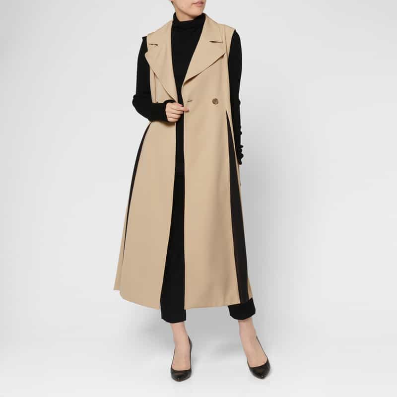 BARNEYS NEW YORK 異素材コンビネーション ベルテッド ロングジレ CAMEL