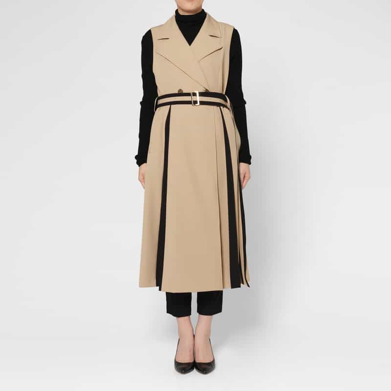 BARNEYS NEW YORK 異素材コンビネーション ベルテッド ロングジレ CAMEL