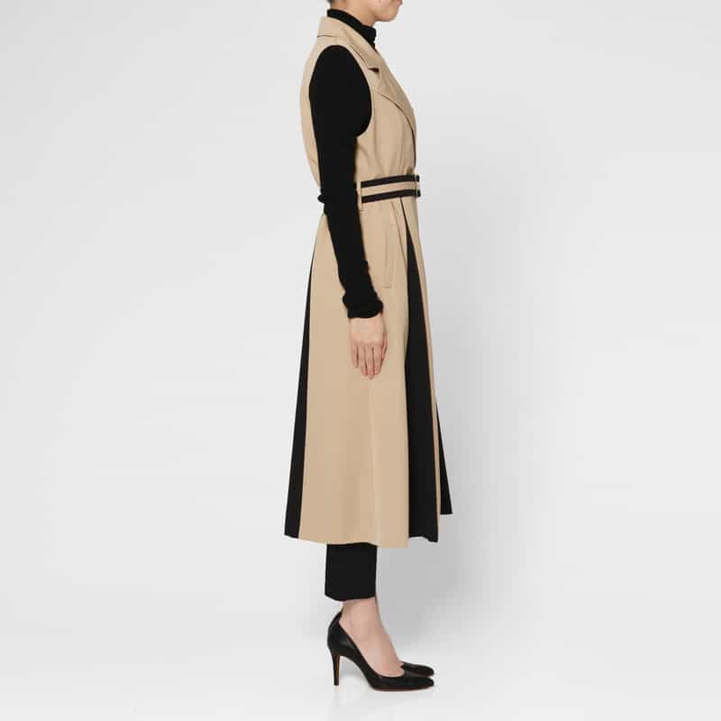 BARNEYS NEW YORK 異素材コンビネーション ベルテッド ロングジレ CAMEL