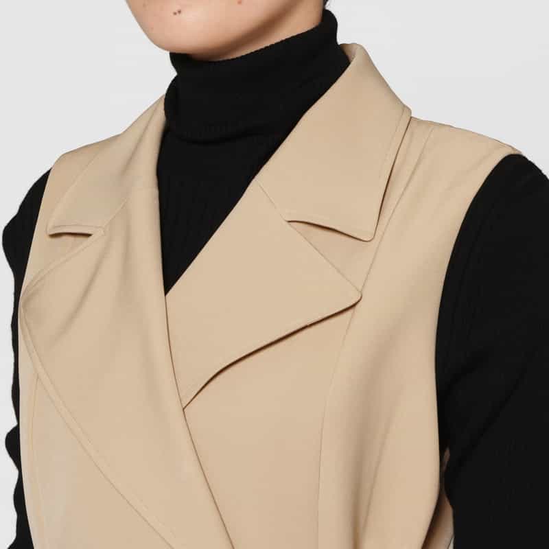 BARNEYS NEW YORK 異素材コンビネーション ベルテッド ロングジレ CAMEL