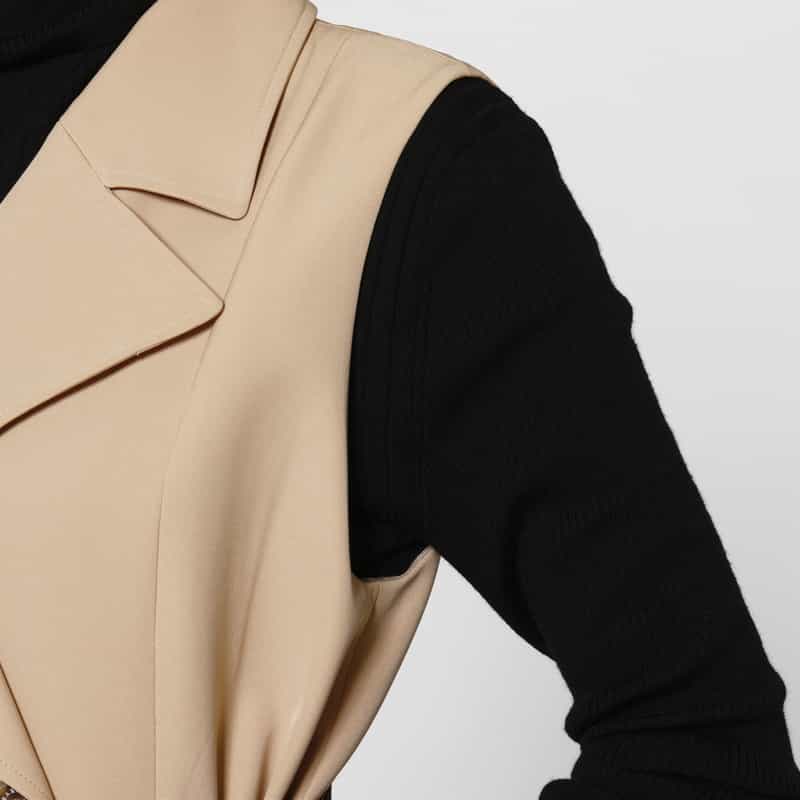 BARNEYS NEW YORK 異素材コンビネーション ベルテッド ロングジレ CAMEL