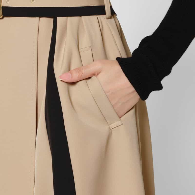 BARNEYS NEW YORK 異素材コンビネーション ベルテッド ロングジレ CAMEL