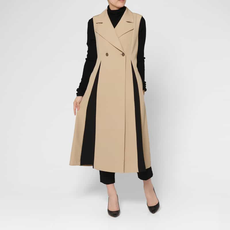 BARNEYS NEW YORK 異素材コンビネーション ベルテッド ロングジレ CAMEL