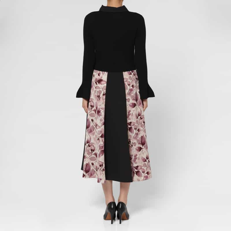 BARNEYS NEW YORK 異素材コンビネーション フラワープリント ボウタイニットドレス PINK