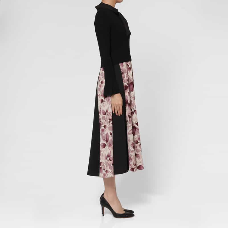 BARNEYS NEW YORK 異素材コンビネーション フラワープリント ボウタイニットドレス PINK