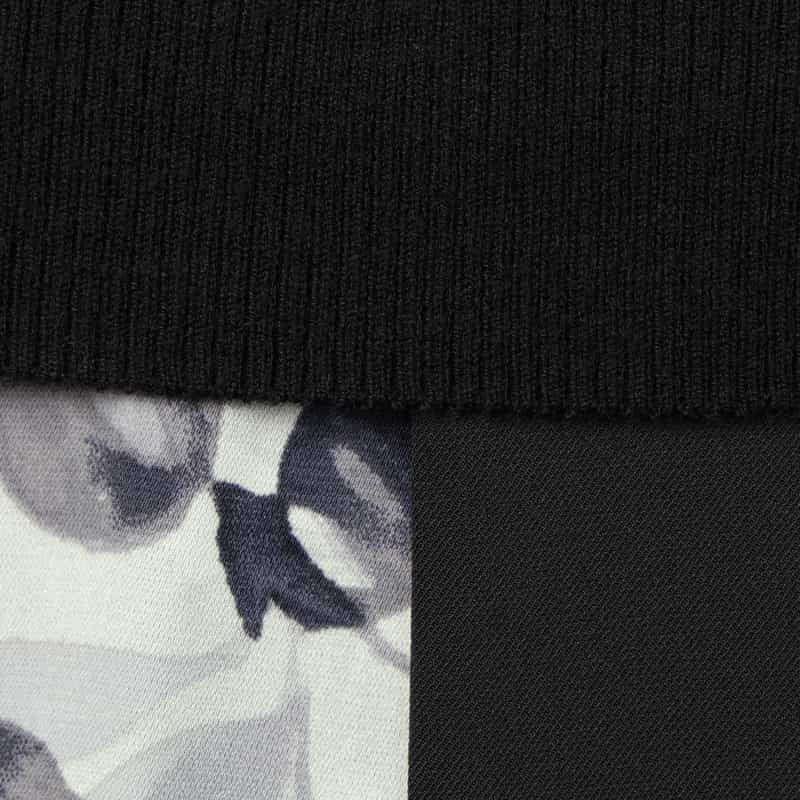 BARNEYS NEW YORK 異素材コンビネーション フラワープリント ボウタイニットドレス BLACK GRAY