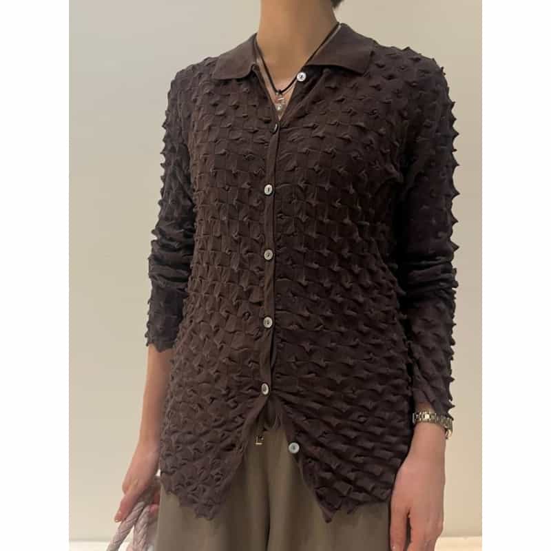 OPEN SESAME CLUB OPEN SESAME CLUB ＜オープン セサミ クラブ＞バーニーズ　ニューヨーク限定 襟付きニットカーディガン BROWN