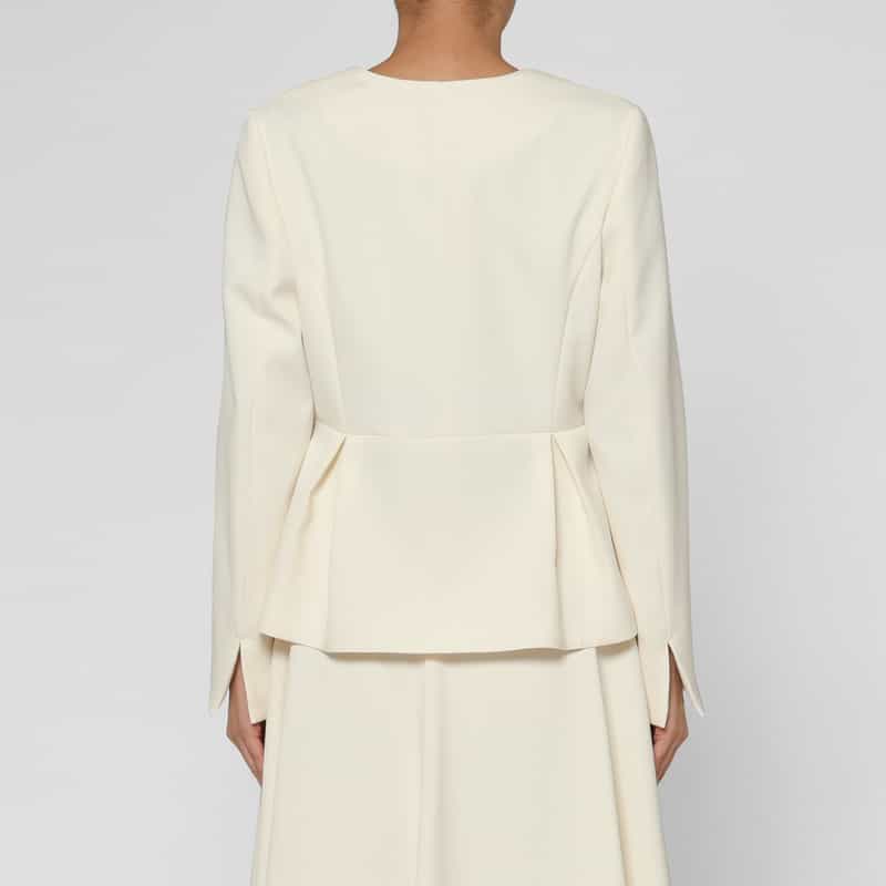BARNEYS NEW YORK セットアップ ダブルクロス ノーカラー ペプラムジャケット OFF WHITE