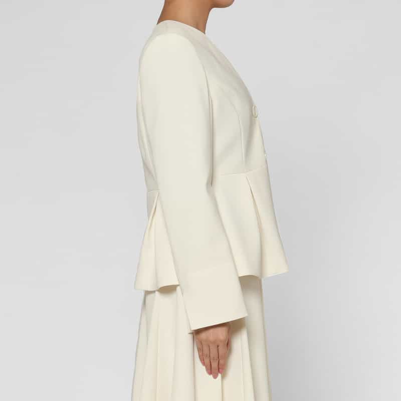 BARNEYS NEW YORK セットアップ ダブルクロス ノーカラー ペプラムジャケット OFF WHITE