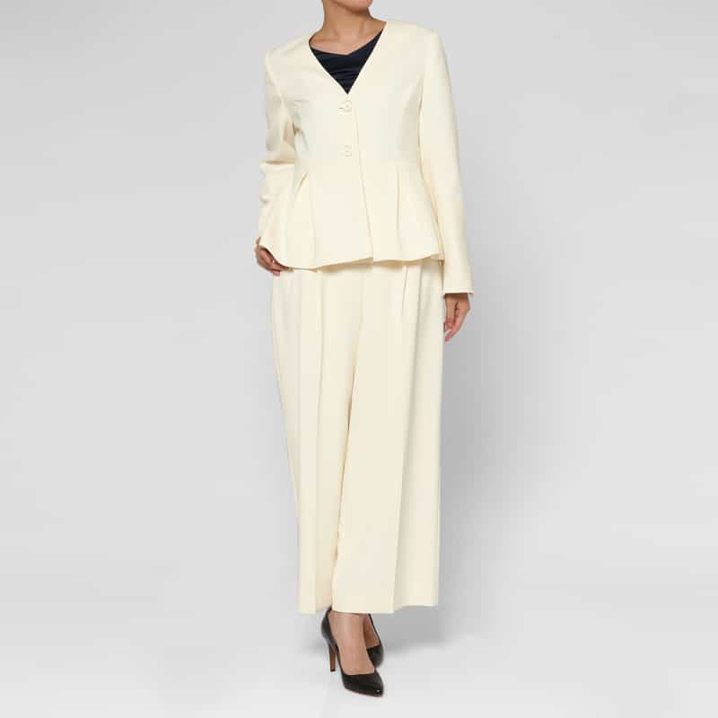 BARNEYS NEW YORK セットアップ ダブルクロス 2タックワイドパンツ OFF WHITE