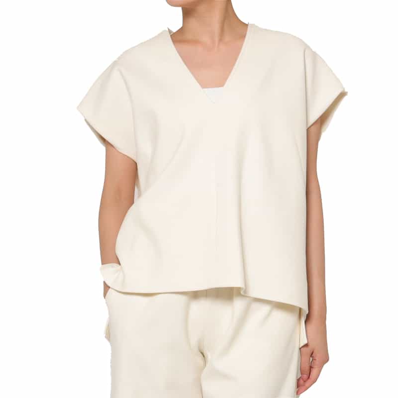 BARNEYS NEW YORK セットアップ ウォッシャブル メルトン風素材ブラウス WHITE