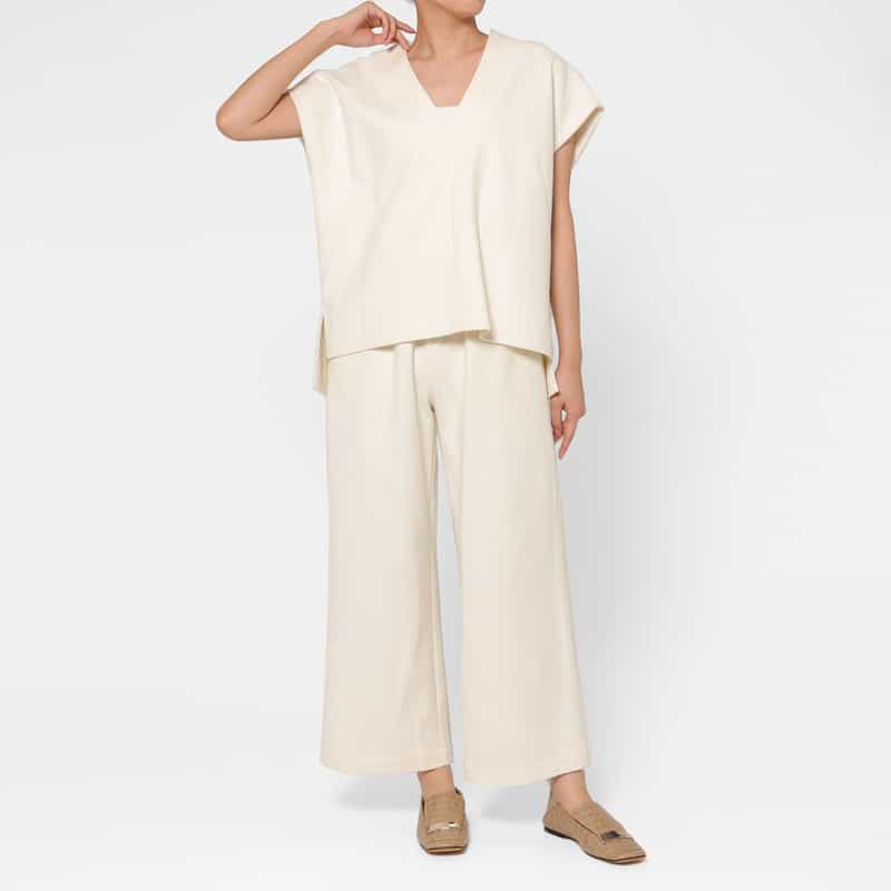 BARNEYS NEW YORK セットアップ ウォッシャブル メルトン風素材ブラウス WHITE
