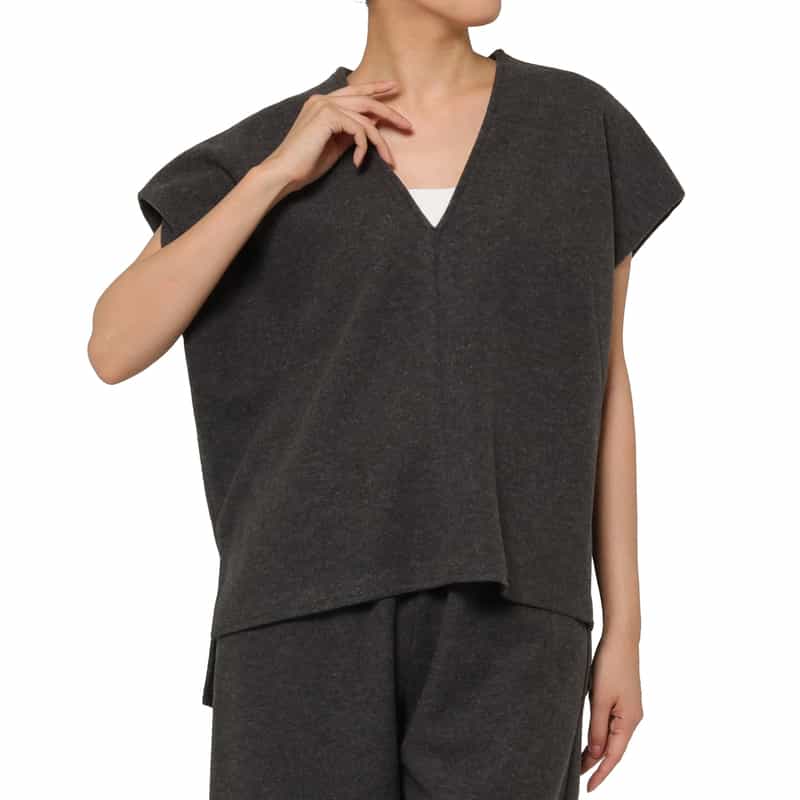 BARNEYS NEW YORK セットアップ ウォッシャブル メルトン風素材ブラウス DARK GRAY