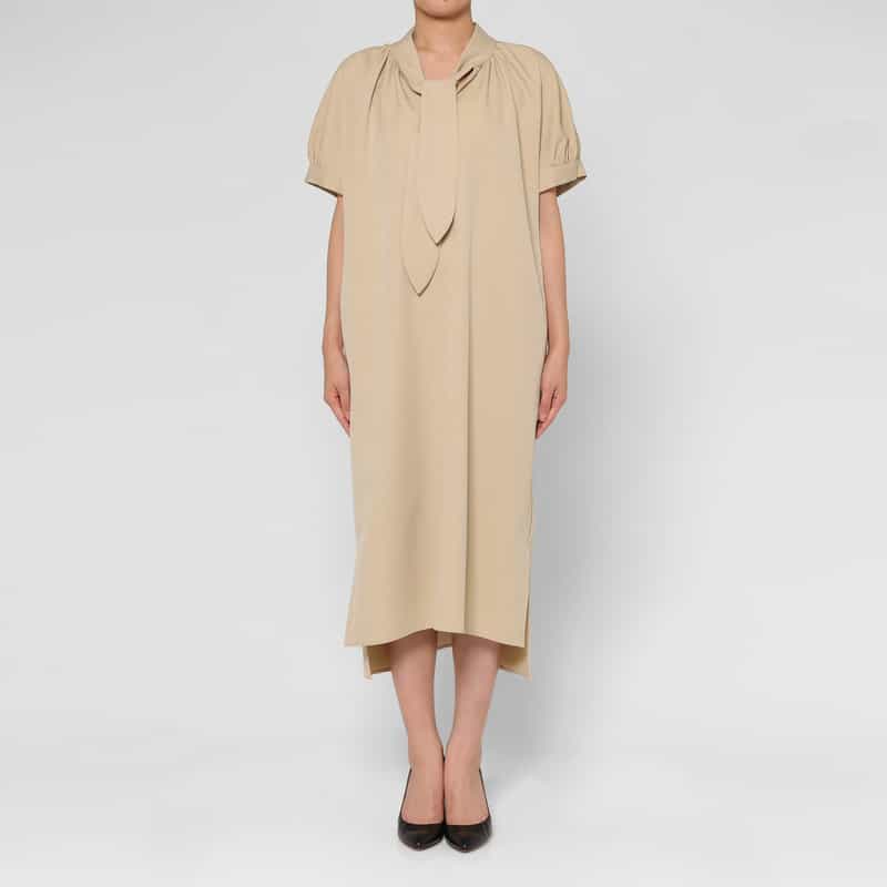 BARNEYS NEW YORK ウォッシャブル ウールライク ボウタイドレス BEIGE