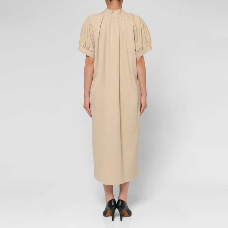 BARNEYS NEW YORK ウォッシャブル ウールライク ボウタイドレス BEIGE