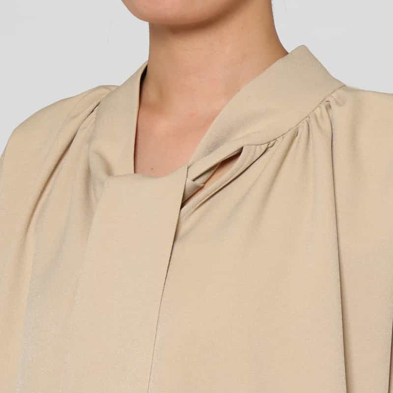 BARNEYS NEW YORK ウォッシャブル ウールライク ボウタイドレス BEIGE