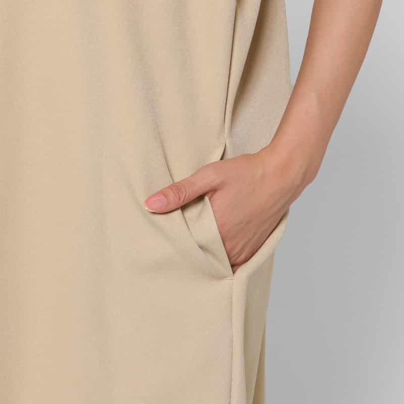 BARNEYS NEW YORK ウォッシャブル ウールライク ボウタイドレス BEIGE