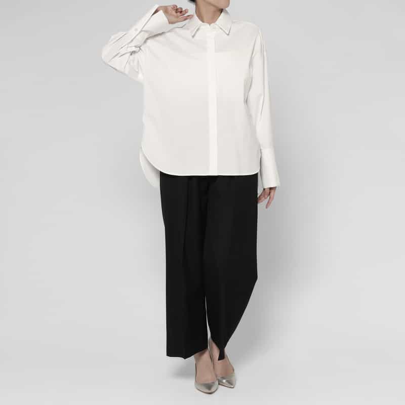 BARNEYS NEW YORK ウォッシャブル ワイドカフス オーバーシャツ WHITE