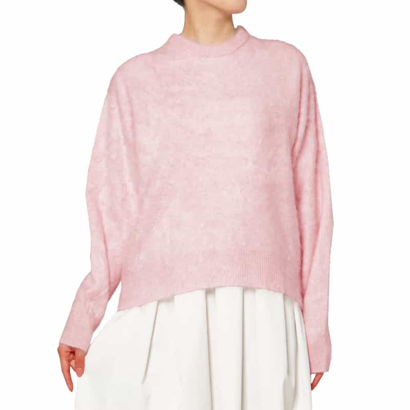 BARNEYS NEW YORK カシミヤ ファー加工クルーネックニットプルオーバー PINK