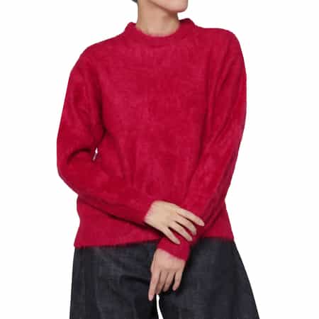 カシミヤ ファー加工クルーネックニットプルオーバー