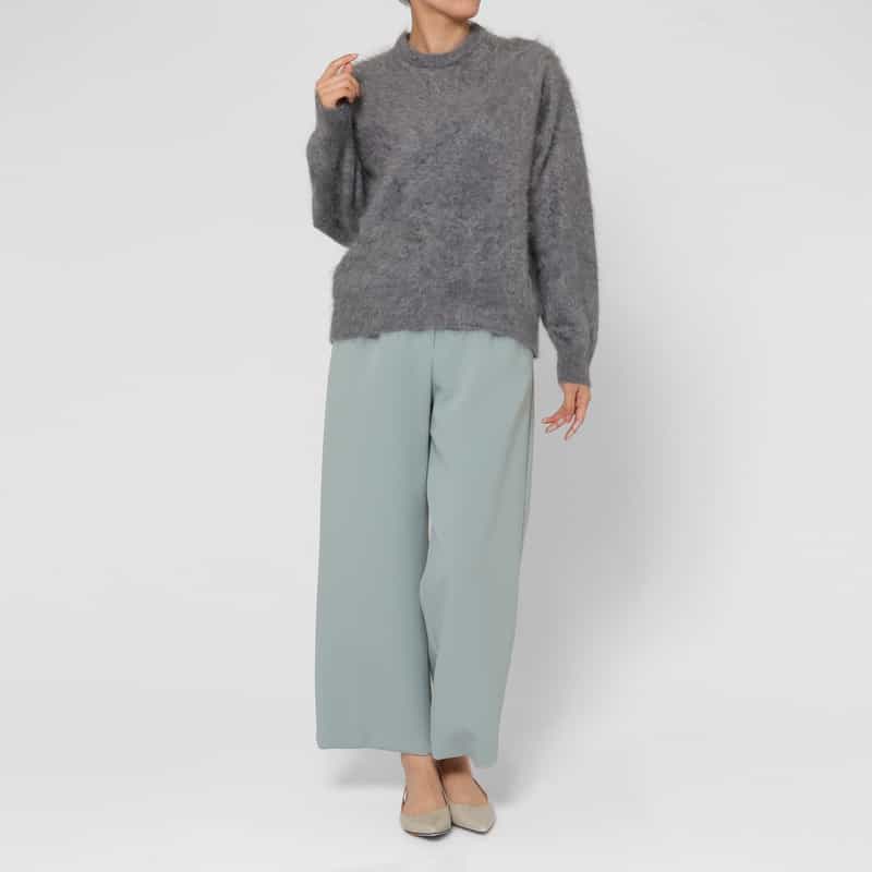 BARNEYS NEW YORK カシミヤ ファー加工クルーネックニットプルオーバー LIGHT GRAY