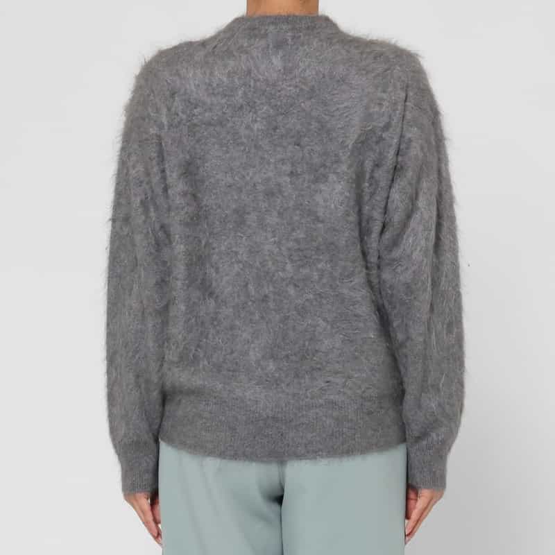 BARNEYS NEW YORK カシミヤ ファー加工クルーネックニットプルオーバー LIGHT GRAY