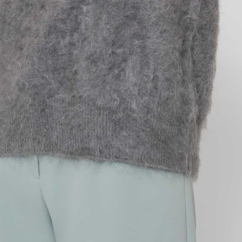 BARNEYS NEW YORK カシミヤ ファー加工クルーネックニットプルオーバー LIGHT GRAY