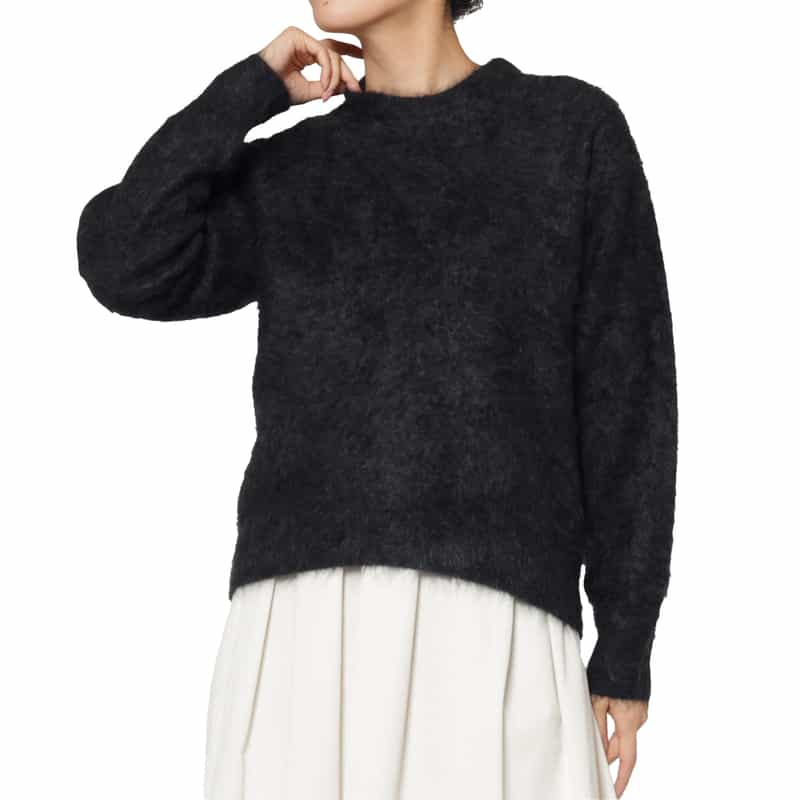 BARNEYS NEW YORK カシミヤ ファー加工クルーネックニットプルオーバー DARK GRAY