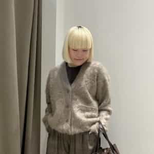 カシミヤ ファー加工 Vネックニットカーディガン