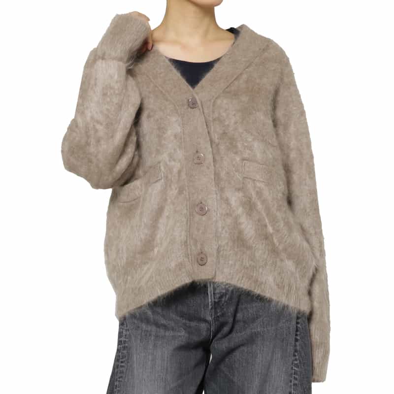 BARNEYS NEW YORK カシミヤ ファー加工 Vネックニットカーディガン BEIGE