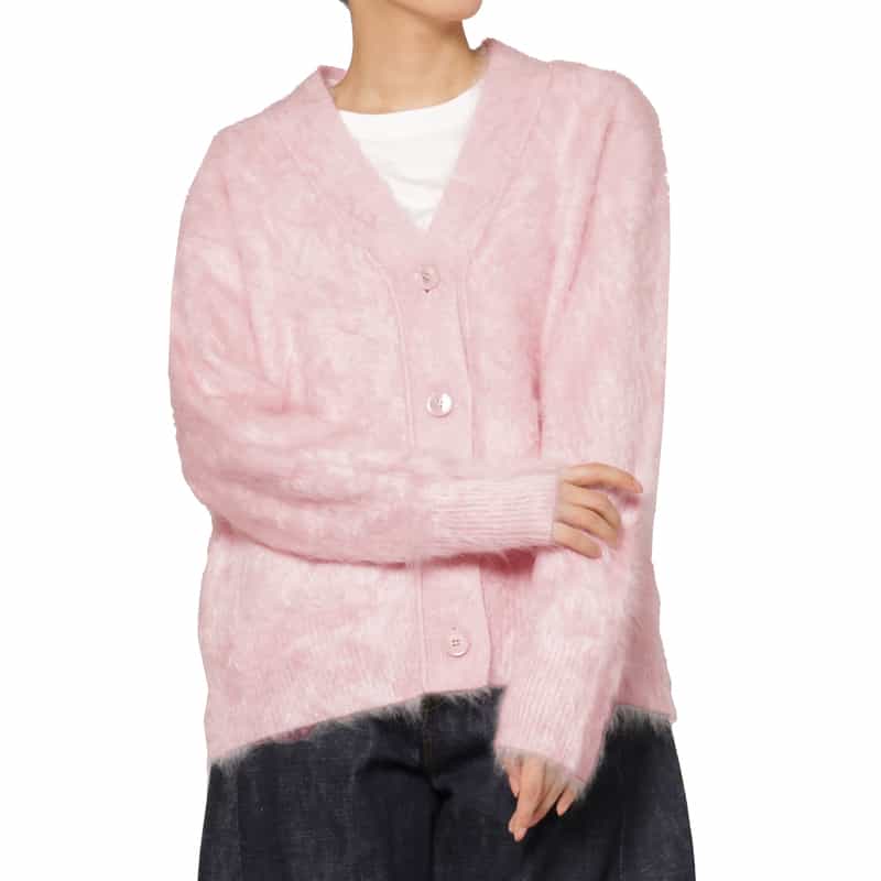 BARNEYS NEW YORK カシミヤ ファー加工 Vネックニットカーディガン PINK