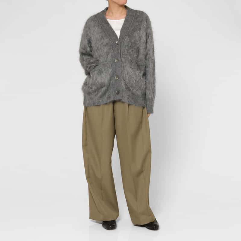 BARNEYS NEW YORK カシミヤ ファー加工 Vネックニットカーディガン LIGHT GRAY
