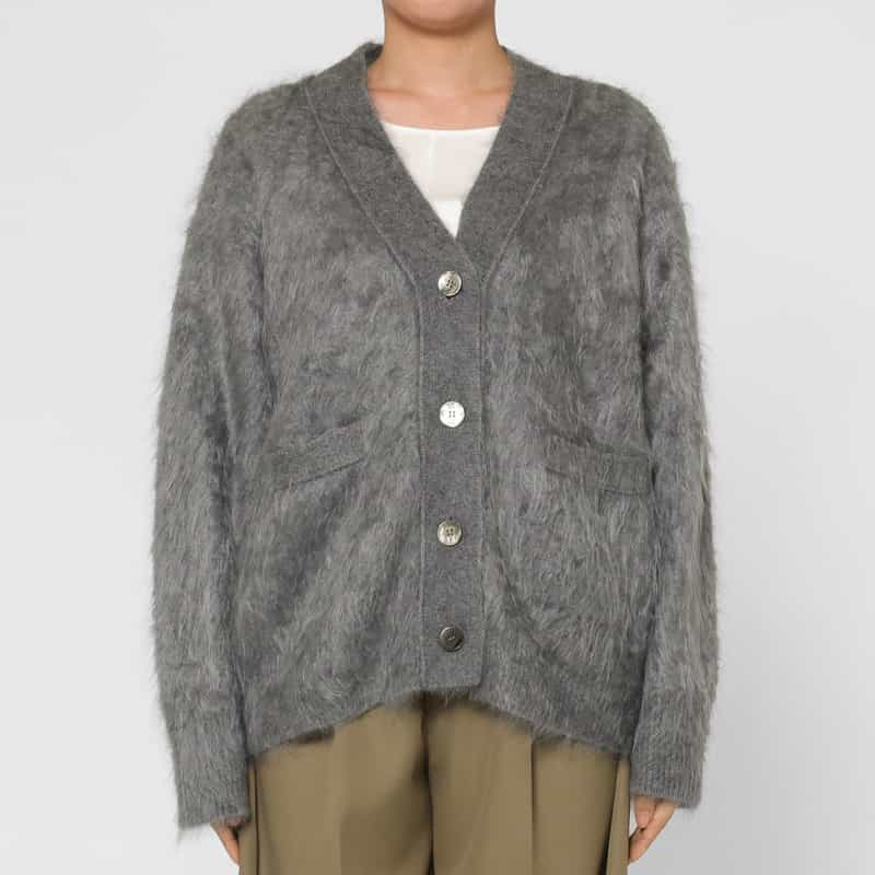 BARNEYS NEW YORK カシミヤ ファー加工 Vネックニットカーディガン LIGHT GRAY