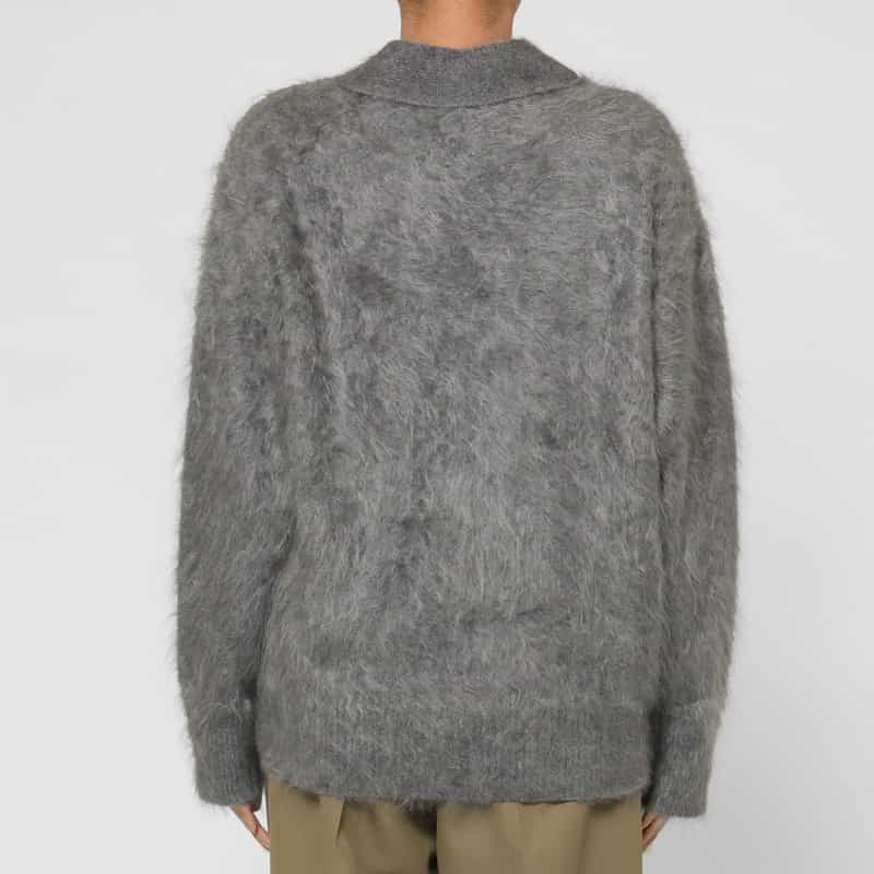 BARNEYS NEW YORK カシミヤ ファー加工 Vネックニットカーディガン LIGHT GRAY