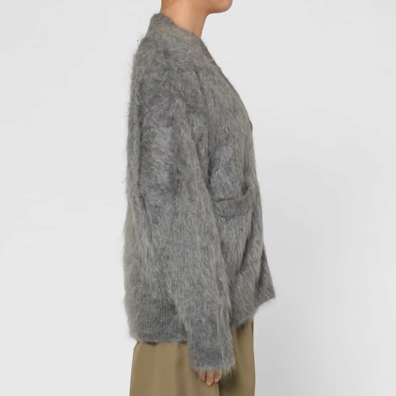BARNEYS NEW YORK カシミヤ ファー加工 Vネックニットカーディガン LIGHT GRAY