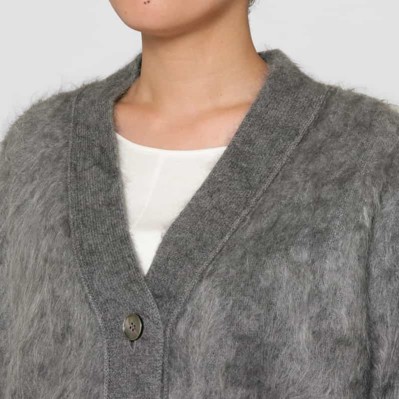 BARNEYS NEW YORK カシミヤ ファー加工 Vネックニットカーディガン LIGHT GRAY