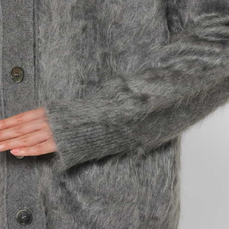 BARNEYS NEW YORK カシミヤ ファー加工 Vネックニットカーディガン LIGHT GRAY