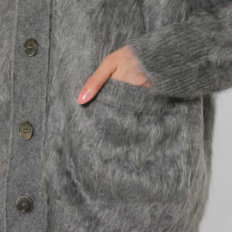 BARNEYS NEW YORK カシミヤ ファー加工 Vネックニットカーディガン LIGHT GRAY
